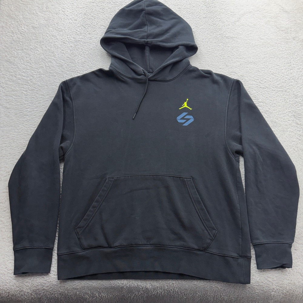 Jordan Mens Graphic Pullover Hoodie Black Neon Jumpman Sweatshirt Size M